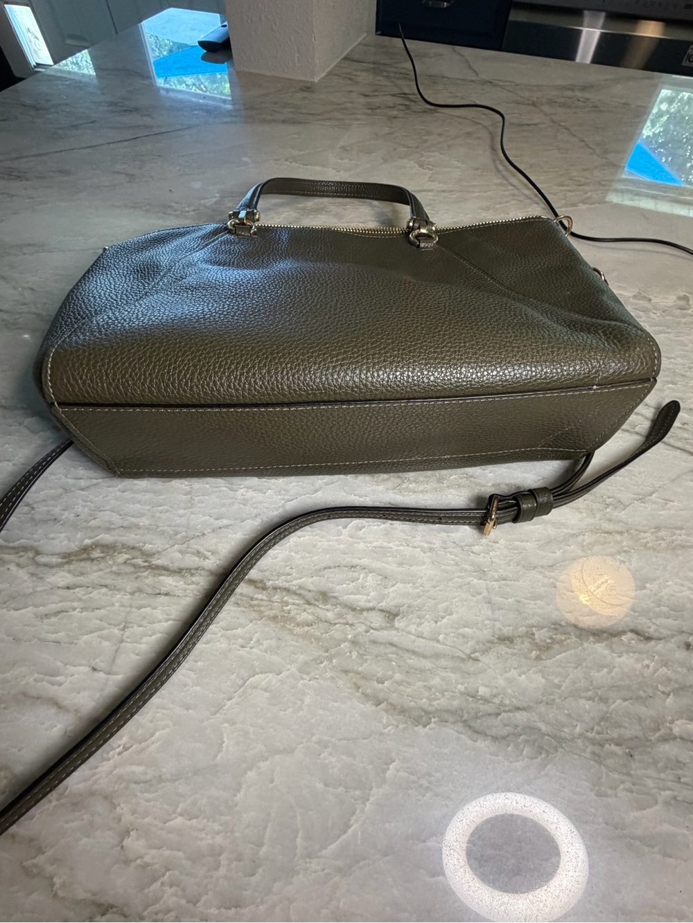 COACH Olive Green Pebbled Leather Shoulder Satchel with Crossbody Strap - Picture 2 of 9